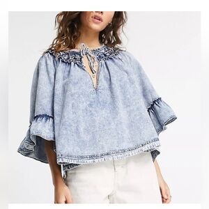 Free People Ainsley Boho denim top, medium.